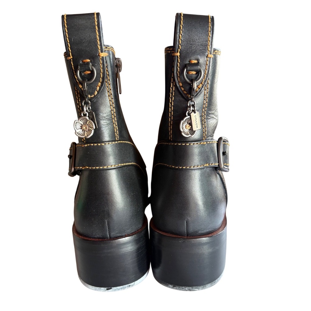 Coach G1192 Black Leather Turnlock Tea Rose Boots 9.5 B Cap Toe Zipper UNUSED - Picture 3 of 9